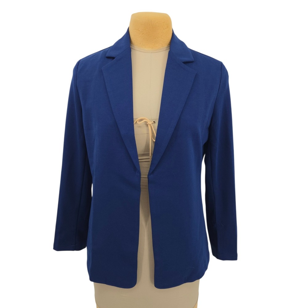 Elleven Blazer Women Size L Blue Open Front Stretch Professional Business Casual